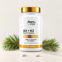 NaroVital Vitamin D3 + K2 Komplex – 180 vegane Tabletten, mit Kiefernzweigen und zwei Tabletten